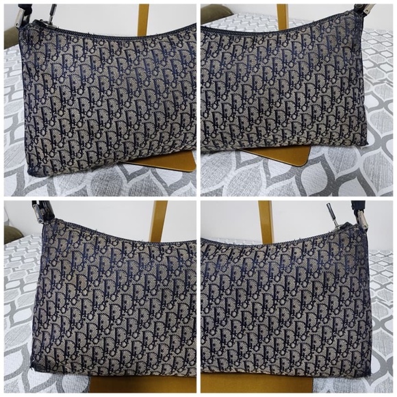 Authentic Christian Dior Vintage Oblique Canvas Baguette/Shoulder Bag Black/Grey - Picture 10 of 15